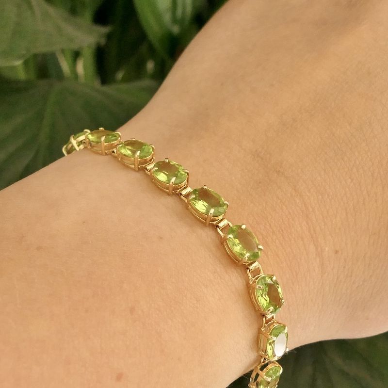 Image 7 of Gold tennis bracelet with peridot | 18 cm