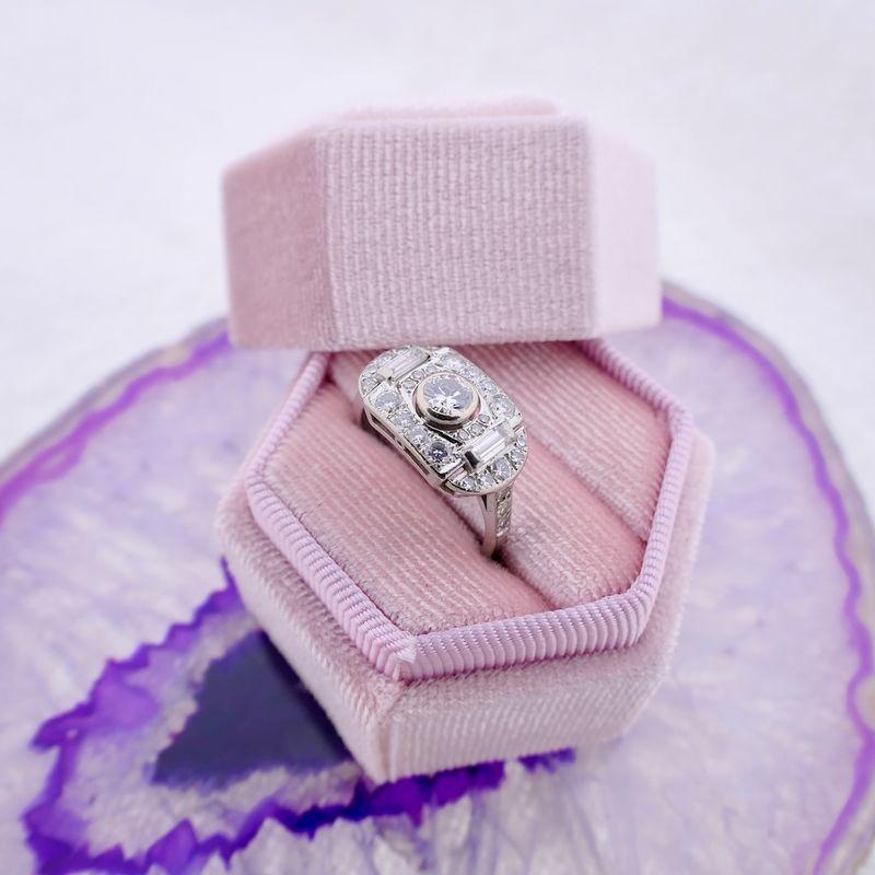 Image 8 of White gold Art Deco ring with diamond; 0.65 ct.