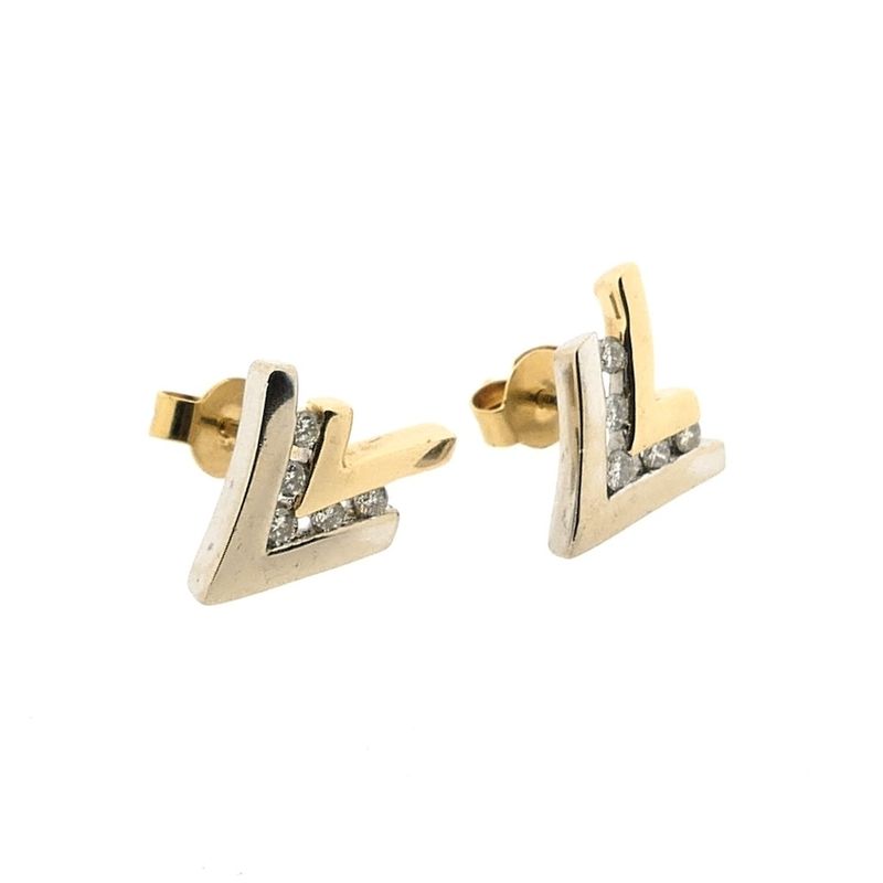 Image 3 of Bicolor gold stud earrings with diamond; 0.20 ct.