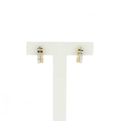 Image 1 of Bicolor gold stud earrings with diamond; 0.08 ct.