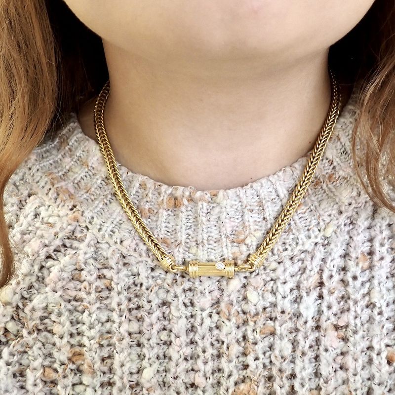 Image 8 of Exclusive; 18K gold foxtail link necklace with 0.10 ct. diamond | 47 cm