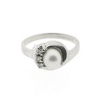 Image 3 of White gold ring with pearl and diamonds; 0.07 ct.