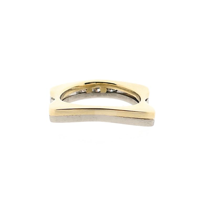 Afbeelding 6 van Bicolor gouden abstracte rijring met diamanten; 0,10 ct.