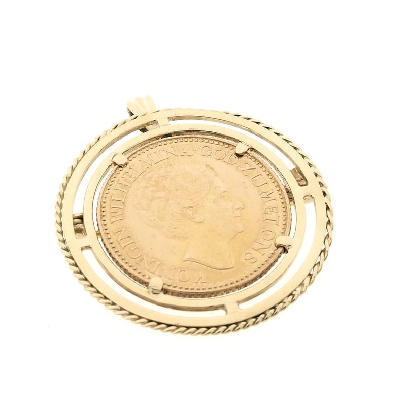 Image 2 of Gold pendant/brooch of a 10-guilder coin; Queen Wilhelmina 1925