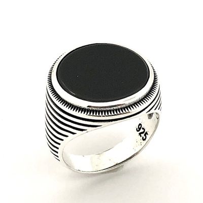 Image 1 of Silver signet ring with onyx stone