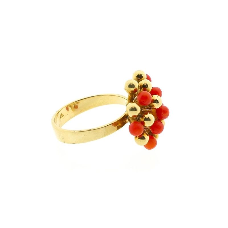 Image 5 of Gold entourage ring with red coral