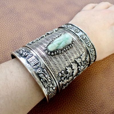 Image 2 of Silver wide Asian bracelet; Bohemian style | approx. Ø 62 mm