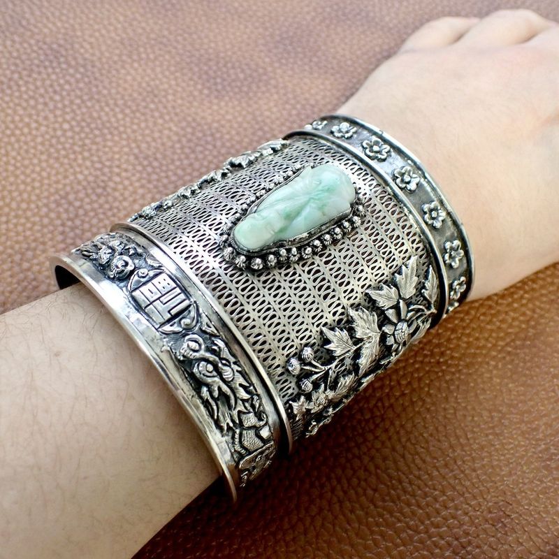 Image 2 of Silver wide Asian bracelet; Bohemian style | approx. Ø 62 mm