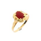 Afbeelding 1 van 18 Krt. antiek gouden ring met bloedkoraal