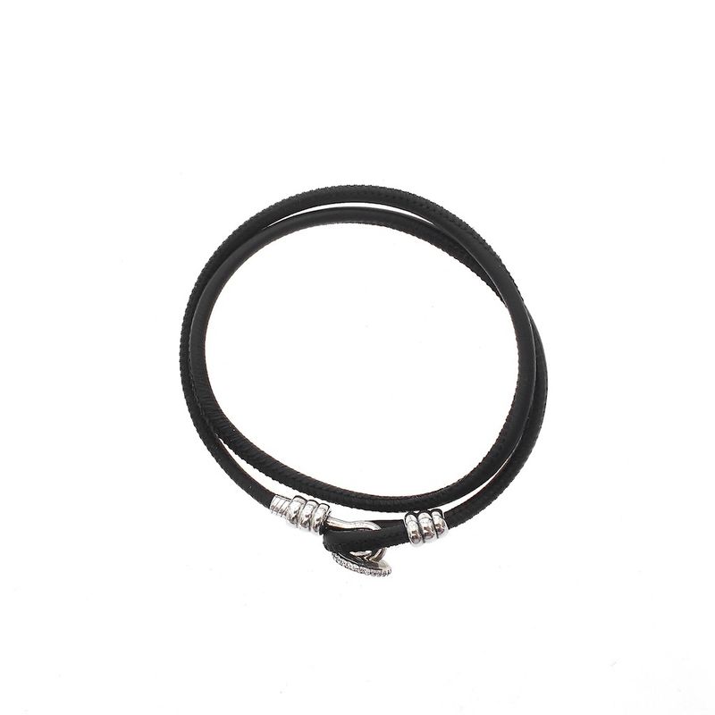 Image 3 of Pandora Moments double black leather bracelet; Silver; Ø 61 mm