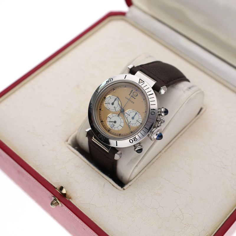 Afbeelding 18 van Cartier Pasha Chronograph 1050 / W31004H3; Unisex Horloge