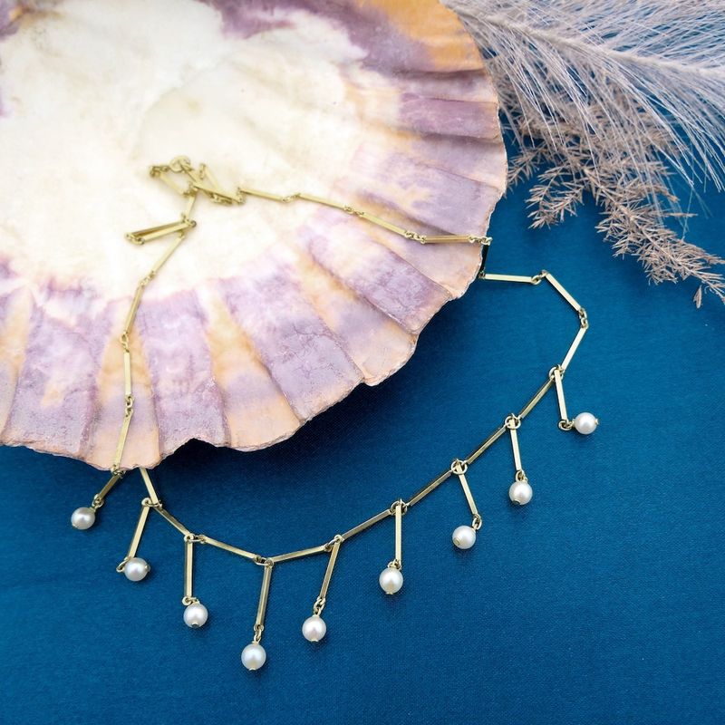 Image 7 of Vintage gold necklace with pearls | 43 cm