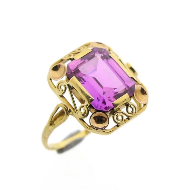 Image 1 of Gold ring with synthetic pink ruby ​​| Vintage