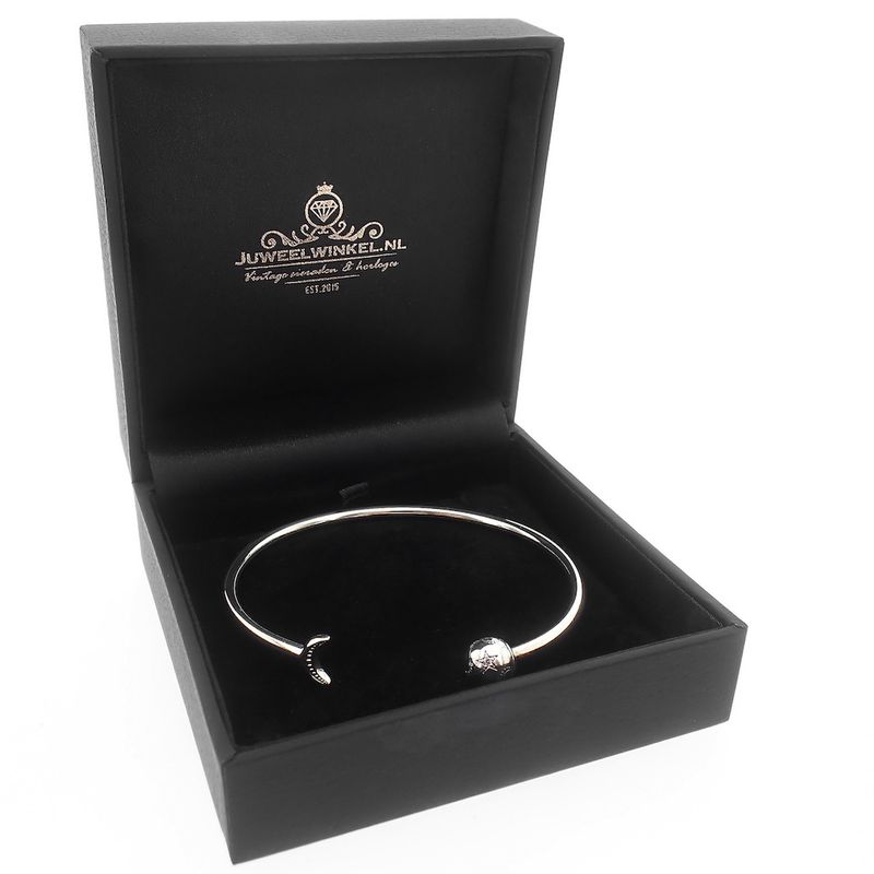 Image 8 of Pandora Moments Open Bangle; Silver; Moon and Stars | Ø 65mm