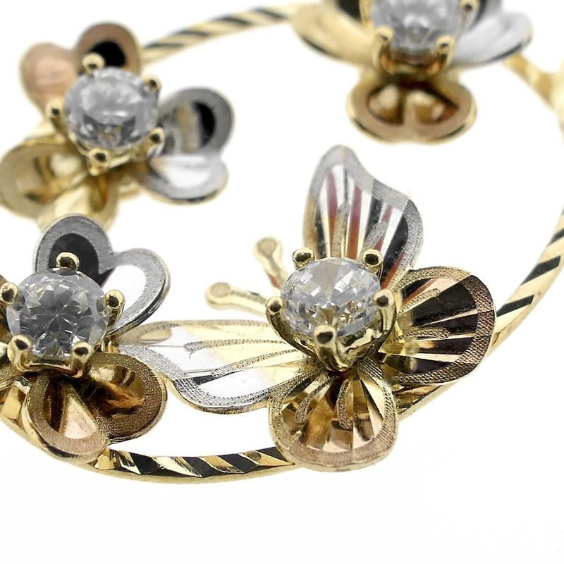 Image 4 of 18 carat tricolor gold pendant with flowers and butterflies