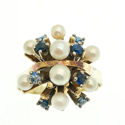 Image 2 of Gold cocktail ring with sapphire and freshwater pearl