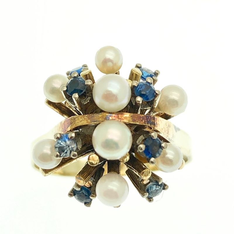 Image 2 of Gold cocktail ring with sapphire and freshwater pearl