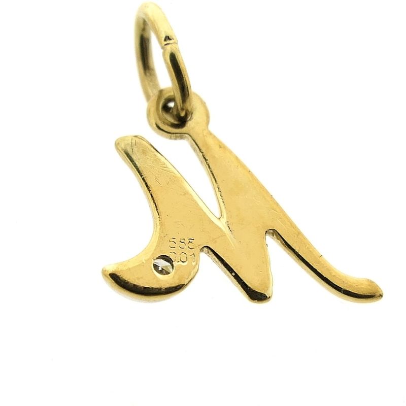 Image 7 of Gold pendant of the letter M with diamond | 0.015 ct.