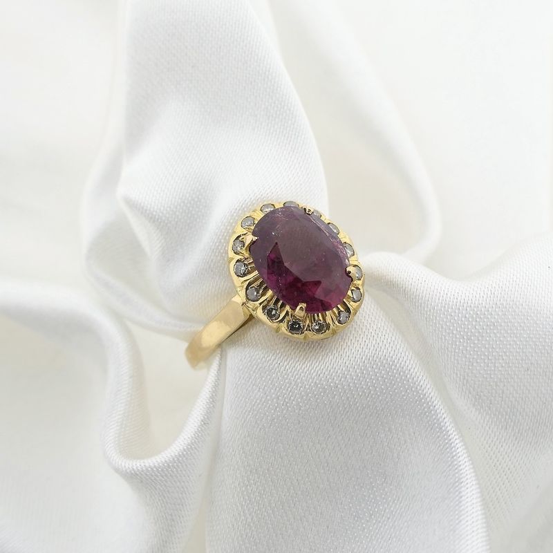 Image 3 of 18-karat gold entourage ring with pink tourmaline and diamond | 0.15 ct.