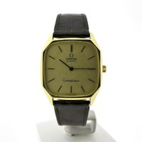 Omega Constellation; Vintage 18k gold men's watch with a linen dial