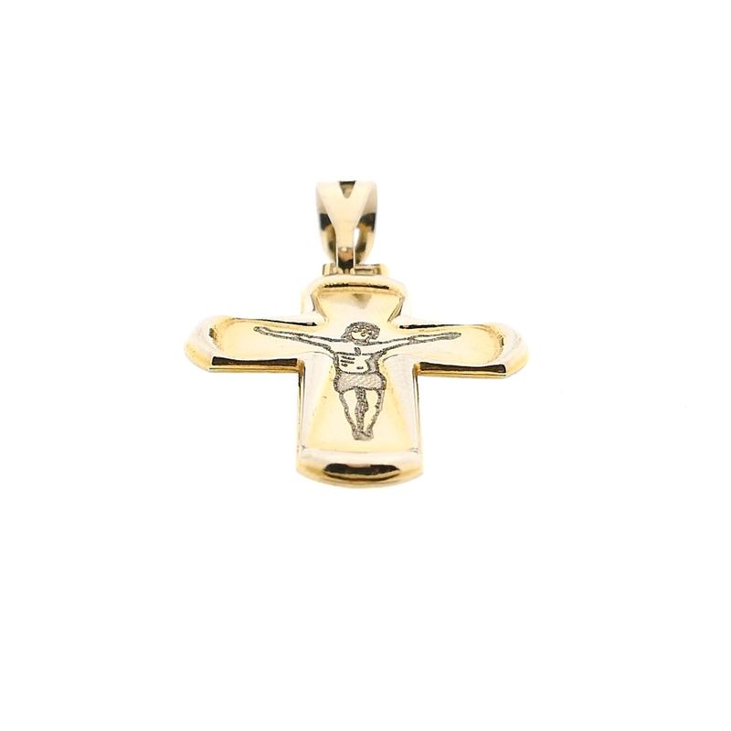Image 7 of Bicolor Gold Cross Pendant with Engraved Corpus