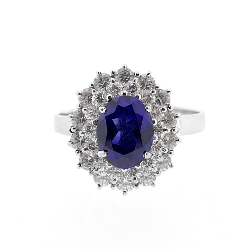 Image 7 of 18 carat white gold cocktail ring with zirconia and sapphire