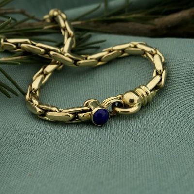 Image 2 of Vintage gold anchor link bracelet with lapis lazuli | 19.5 cm