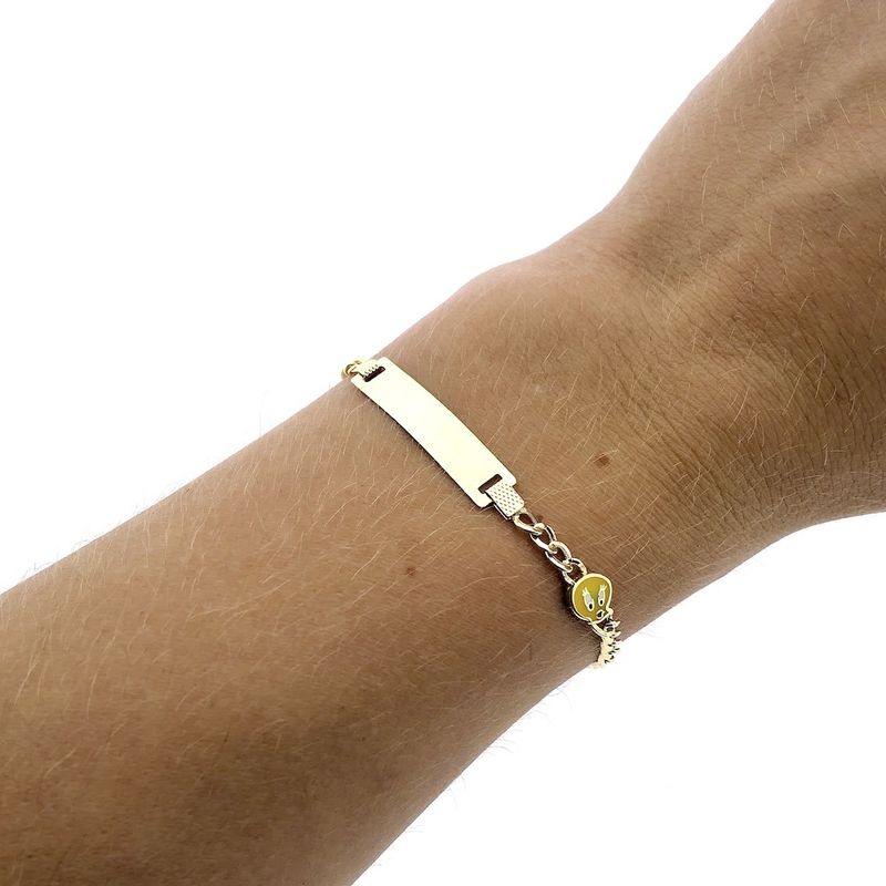 Image 6 of Gold Tweety children's bracelet with engraving plate | 16 cm