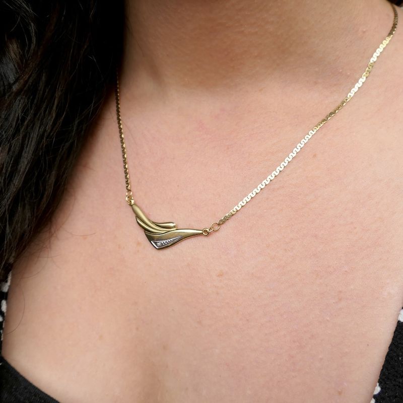 Image 11 of Two-tone gold necklace with fixed pendant and diamond; 0.005 ct.