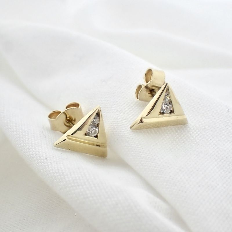 Image 4 of Gold triangle stud earrings with zirconia