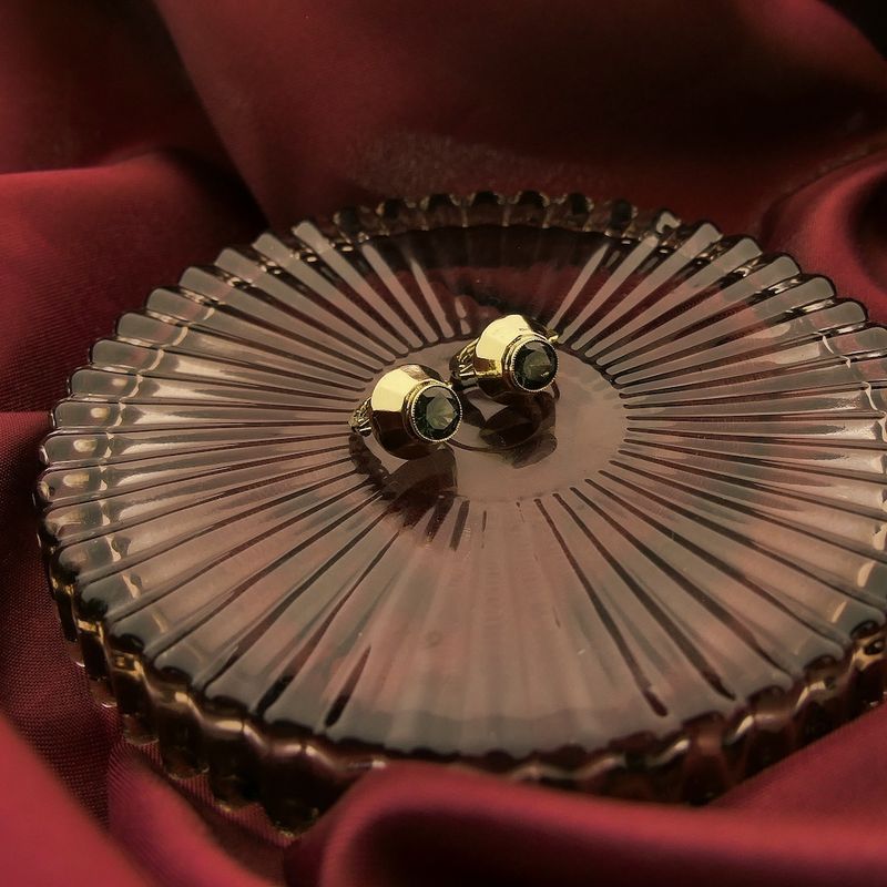 Image 2 of Gold stud earrings with green tourmaline