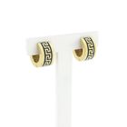 Image 3 of Gold hinged hoop earrings with a meandering pattern in black enamel; Ø 15.2 mm