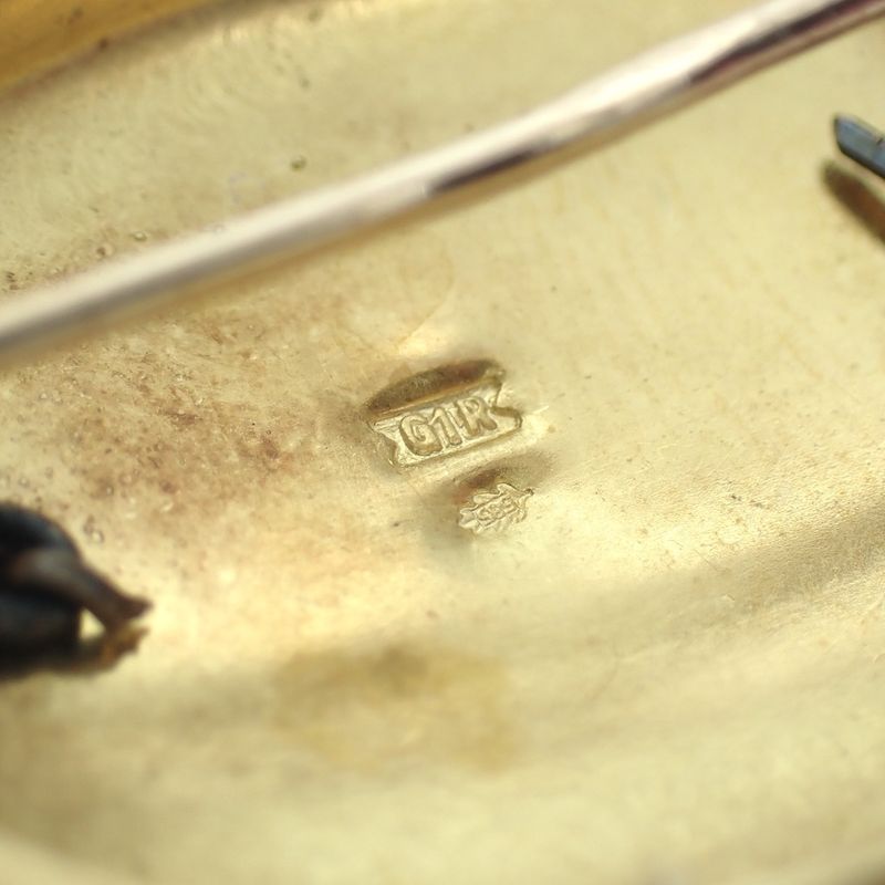 Image 7 of Antique gold brooch with blood coral; Filigree