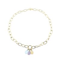 Gold link chain with Amethyst, Aquamarine and Citrine.