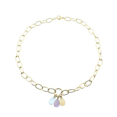 Image 1 of Gold link chain with Amethyst, Aquamarine and Citrine.