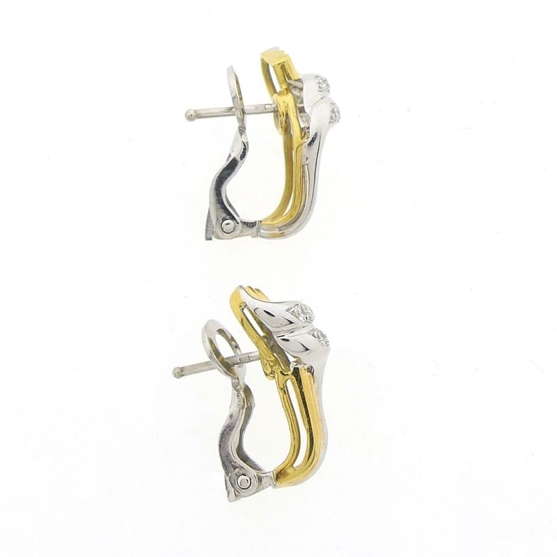Image 5 of Bicolor gold fantasy stud earrings with diamonds; 0.15 ct.