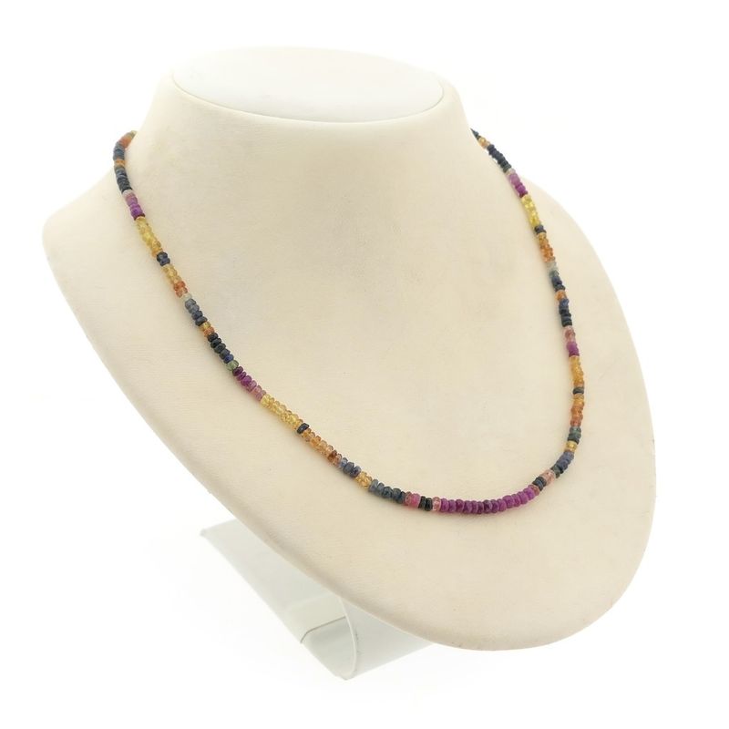 Image 3 of Multicolored sapphire bead necklace with gold clasp | 48.5 cm