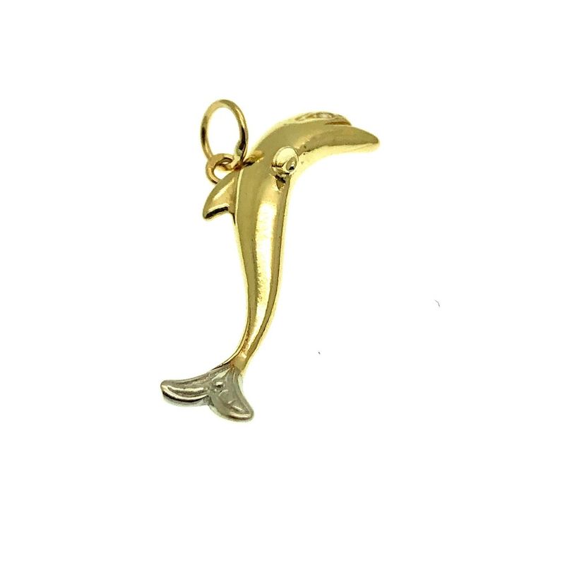 Image 3 of Two-tone gold dolphin pendant with 0.01 ct diamond.