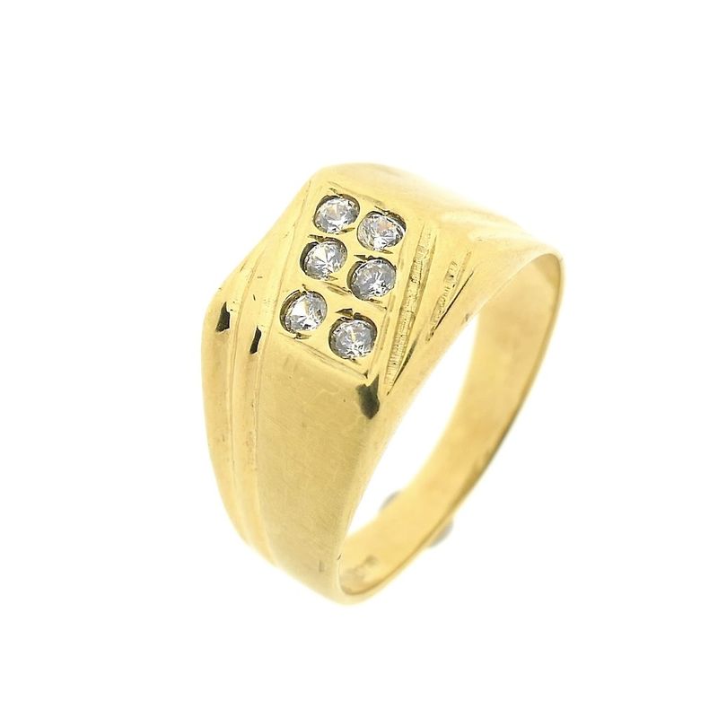 Image 1 of Gold men's signet ring with zirconia