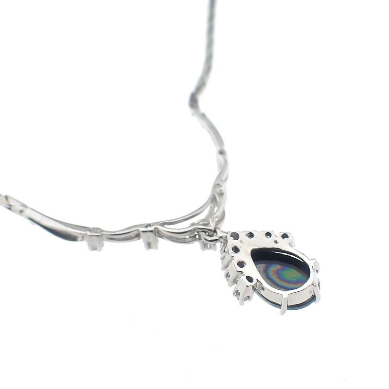 Image 5 of White gold cobra link necklace with triple opal and diamonds; Approx. 0.38 ct.