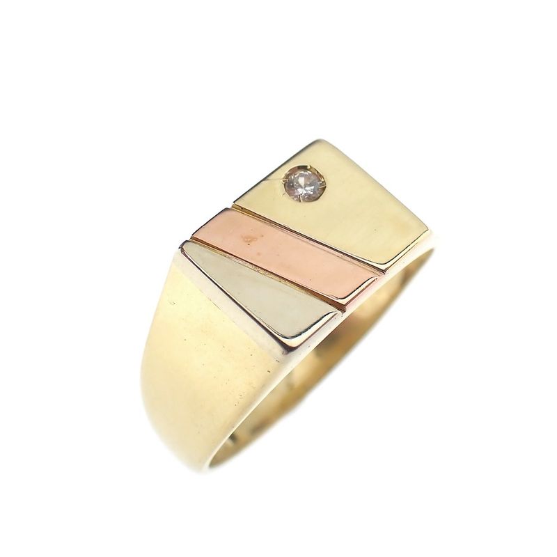 Image 1 of Tricolor gold men's signet ring with zirconia