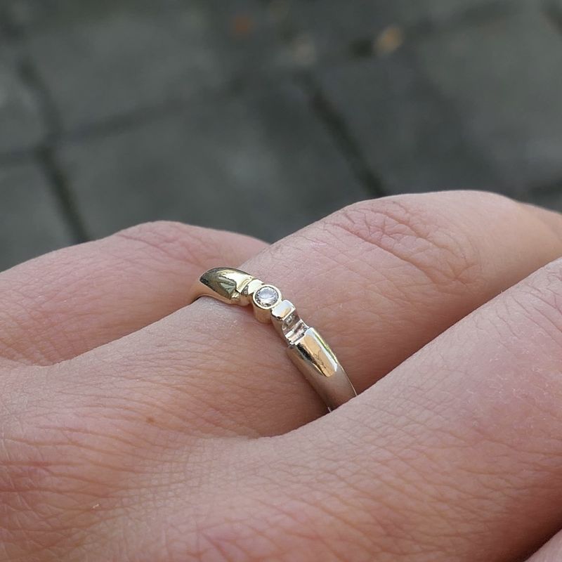 Image 6 of Two-tone gold solitaire ring with diamond; 0.04 ct.