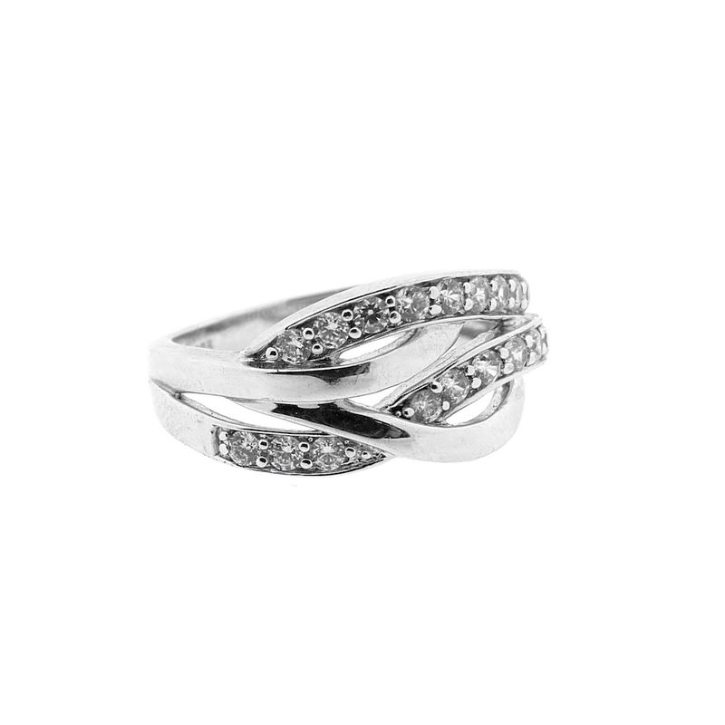 Image 7 of Wide silver crossover ring with zirconia