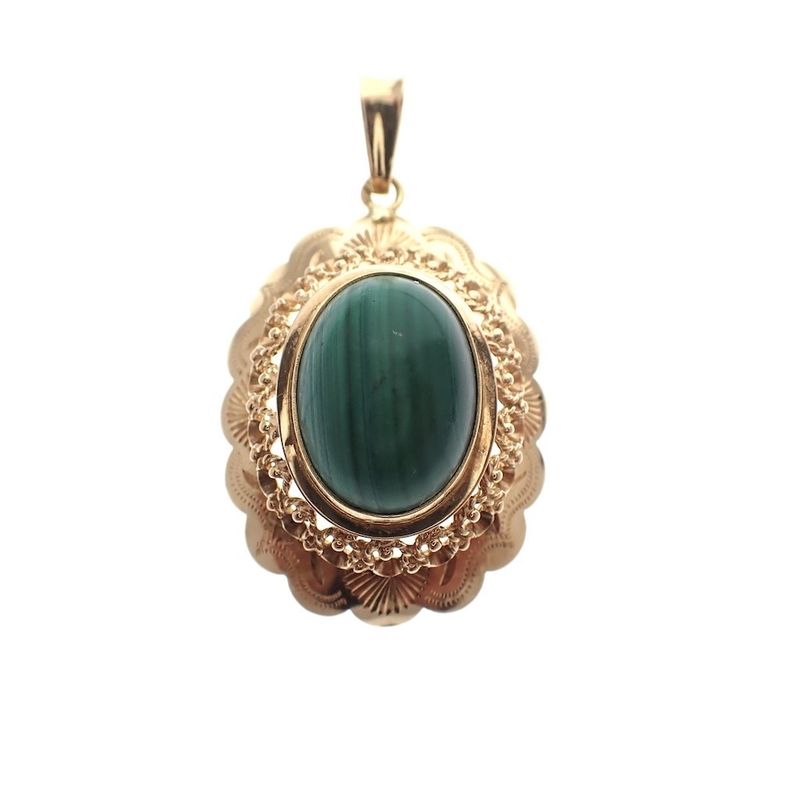 Image 1 of Vintage gold pendant with malachite