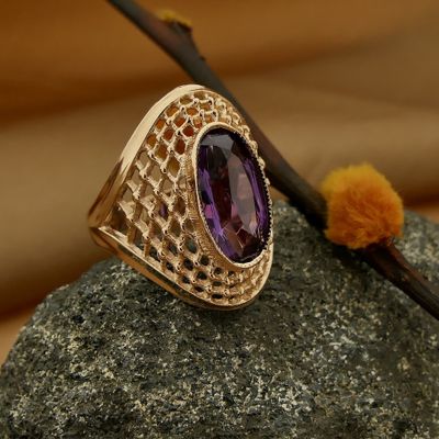 Image 2 of Vintage rose gold ring set with synthetic gemstone