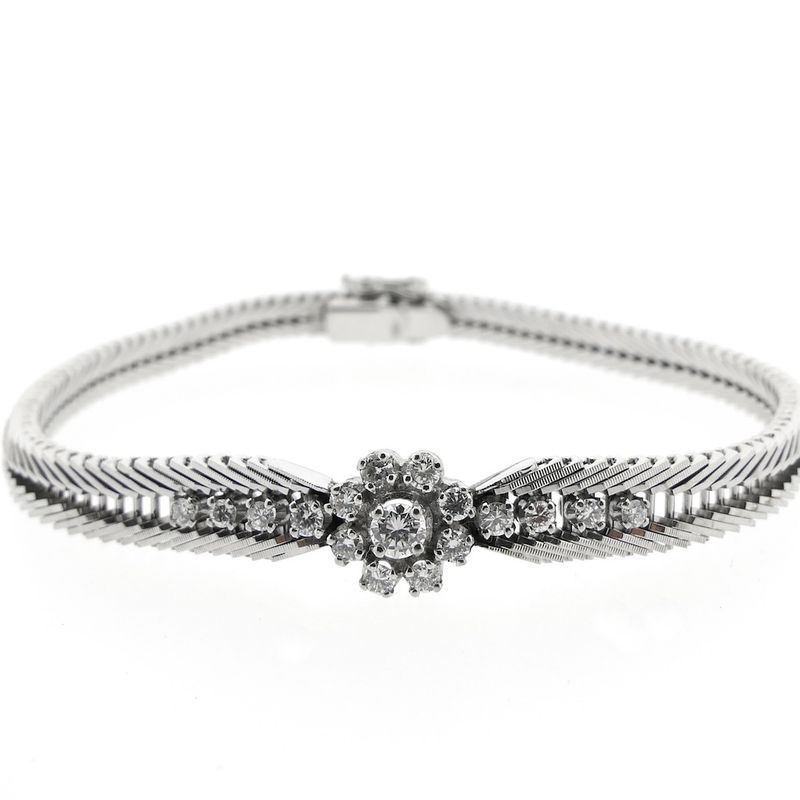 Image 4 of White gold herringbone link bracelet with 1.00 ct. diamonds.