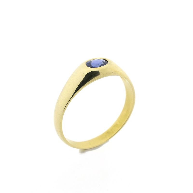 Image 1 of 18 carat gold ring with blue sapphire