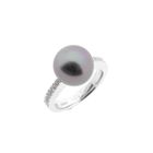 Image 1 of White gold ring with Tahitian pearl and diamond; 0.13 ct.