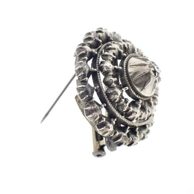 Image 2 of Antique silver brooch set with rose-cut diamonds; 0.14 ct.