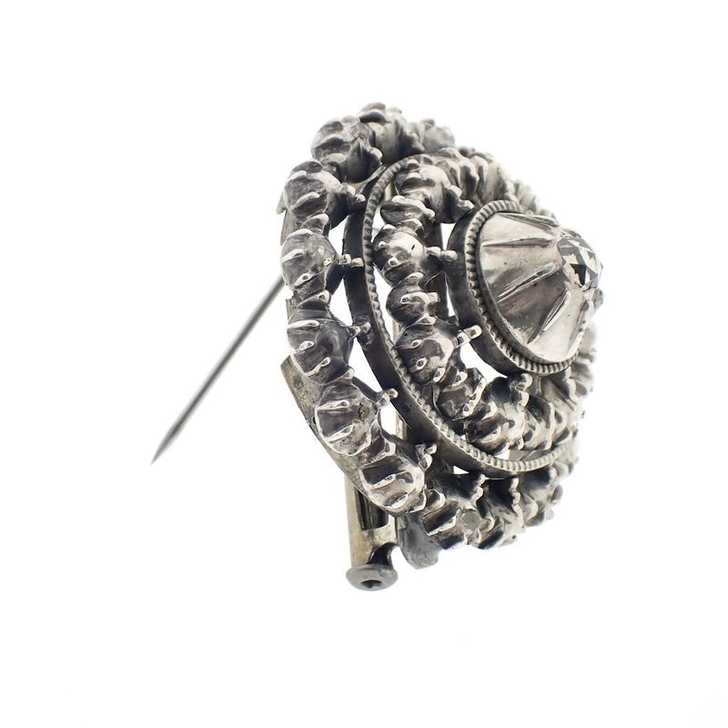 Image 2 of Antique silver brooch set with rose-cut diamonds; 0.14 ct.